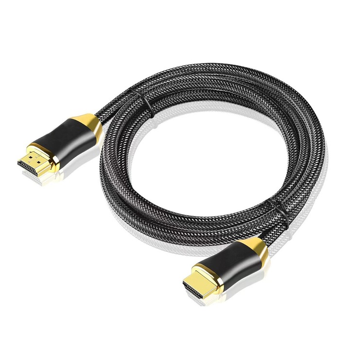 Комплект HDMI кабели, 2.1, WTO®, Premium Ultra High Speed, 8K 60 Hz, 4K 120 Hz, 1,5 m, Съвместим с PS5, Xbox, черен/златист