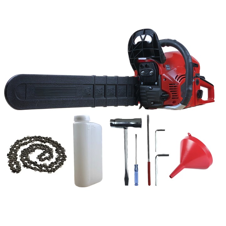 Drujba pe benzina 58cc, lungime sina 40 cm, 3.35 CP, 2.6 kW, 2 lame - 2 lanturi