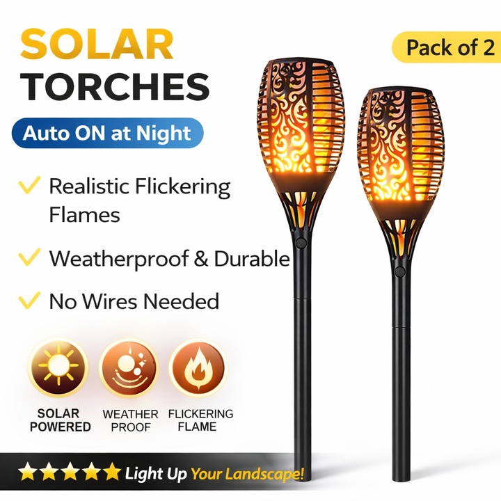 Pachet 2 Lampa solara de gradina, Efect de licurici, Impermeabil, Alb cald