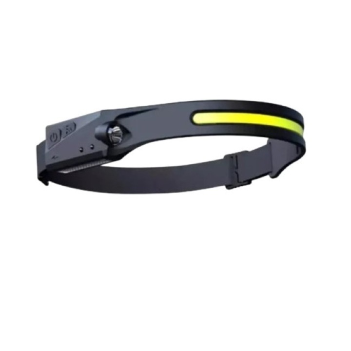 Акумулаторен LED челник, управление с движение, USB, за къмпинг, ремонт, колоездене, бягане, риболов, черен