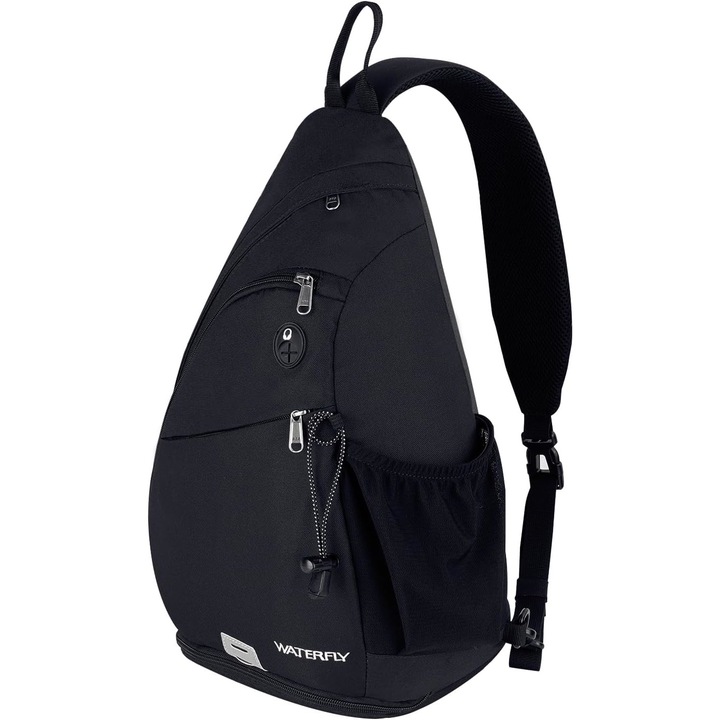 Geanta mare rucsac Crossbody pentru drumetii, Waterfly, Poliester, Negru
