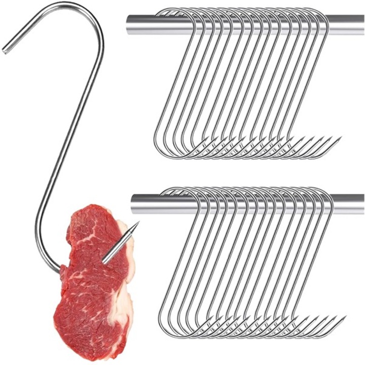 Set 30 Carlige afumatoare carne, macelarie Depox, 17 cm, inox