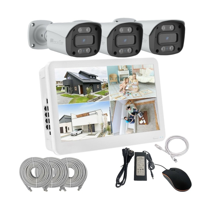 Kit Supraveghere, 4MP, 8CH NVR, 4 Camere, Audio Bidirectional, Plug EU