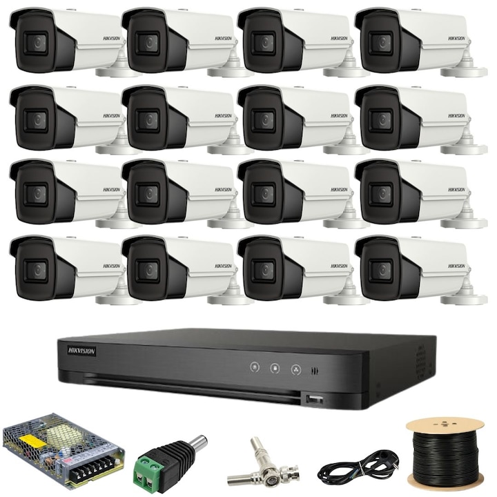 Kit supraveghere analog Dahua 8 camere 5MP lentila 3.6mm IR/lumina alba 40m microfon, DVR 8 canale 8MP 4K functii AI si accesorii