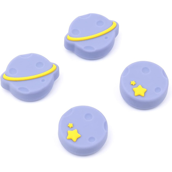 Set 4 accesorii gamepad, Silicon, Pentru Nintendo Switch/OLED/Switch Lite, Mov/Galben