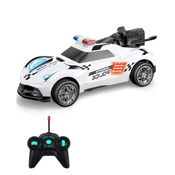 Masinuta cu telecomanda, Politie, scoate fum, scara 1:18, lumineaza farurile, stanga, dreapta, alb, 18 cm