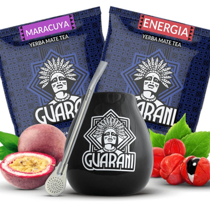Yerba Mate Tea, Készlet, Guarani Maracuya Guarana 2x50g, Bögre 350 ml