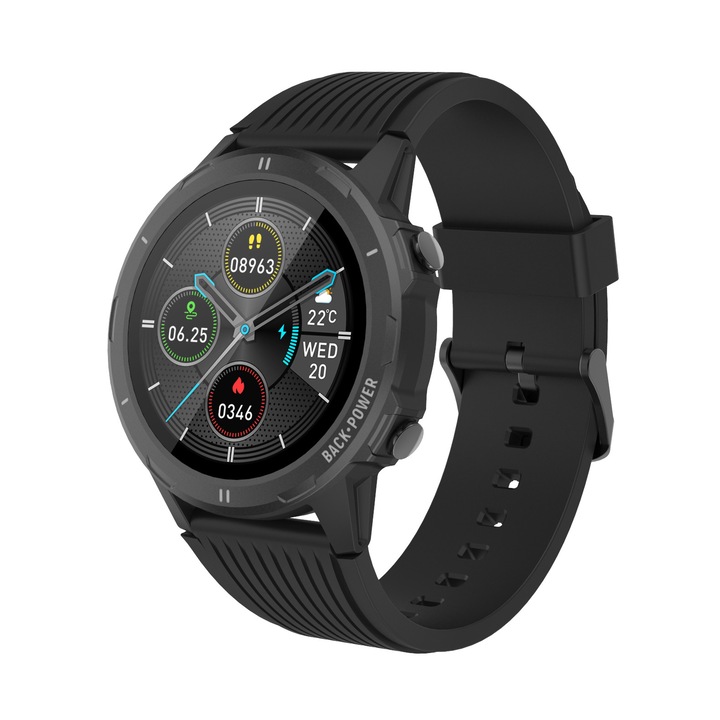 Ceas inteligent DENVER SW-351, senzor ritm cardiac, IP68, ecran tactil IPS 1.3", Negru