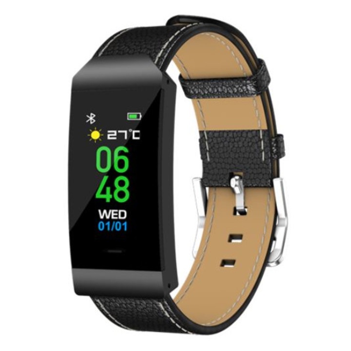 Bratara Fitness DENVER BFH-250, Monitorizare Ritm Cardiac, Ecran Color 0.96", Rezistent la Apa, Negru, One Size