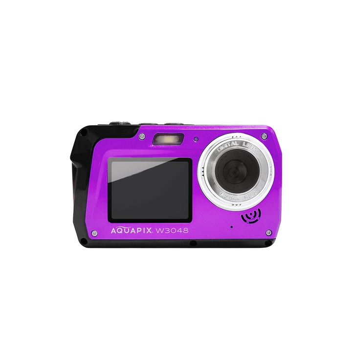 Подводна камера EasyPix Aquapix W3048-V, 48MP, 16x цифрово увеличение, 3" и 2", 4K екрани, лилава, 110x68x32mm