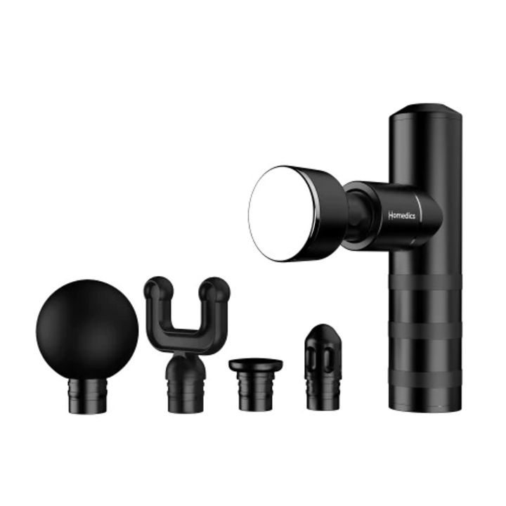 Homedics MYTI Mini масажеор, 5 аксесоара, 4 настройки, USB-C зареждане, антрацитно сиво