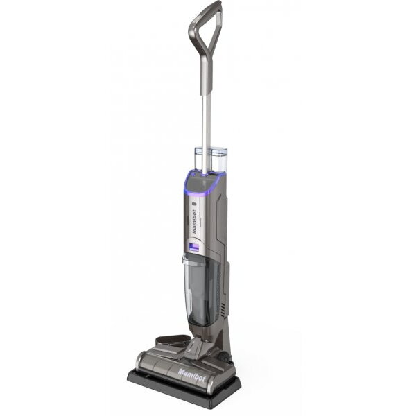 Aspirator Mamibot FLOMO I este un aspirator vertical cordless 2‑in‑1, care aspira si freaca simultan, 150 W, Filtru HEPA, Gri