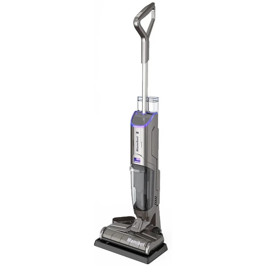 Aspirator Mamibot FLOMO I este un aspirator vertical cordless 2‑in‑1, care aspira si freaca simultan, 150 W, Filtru HEPA, Gri