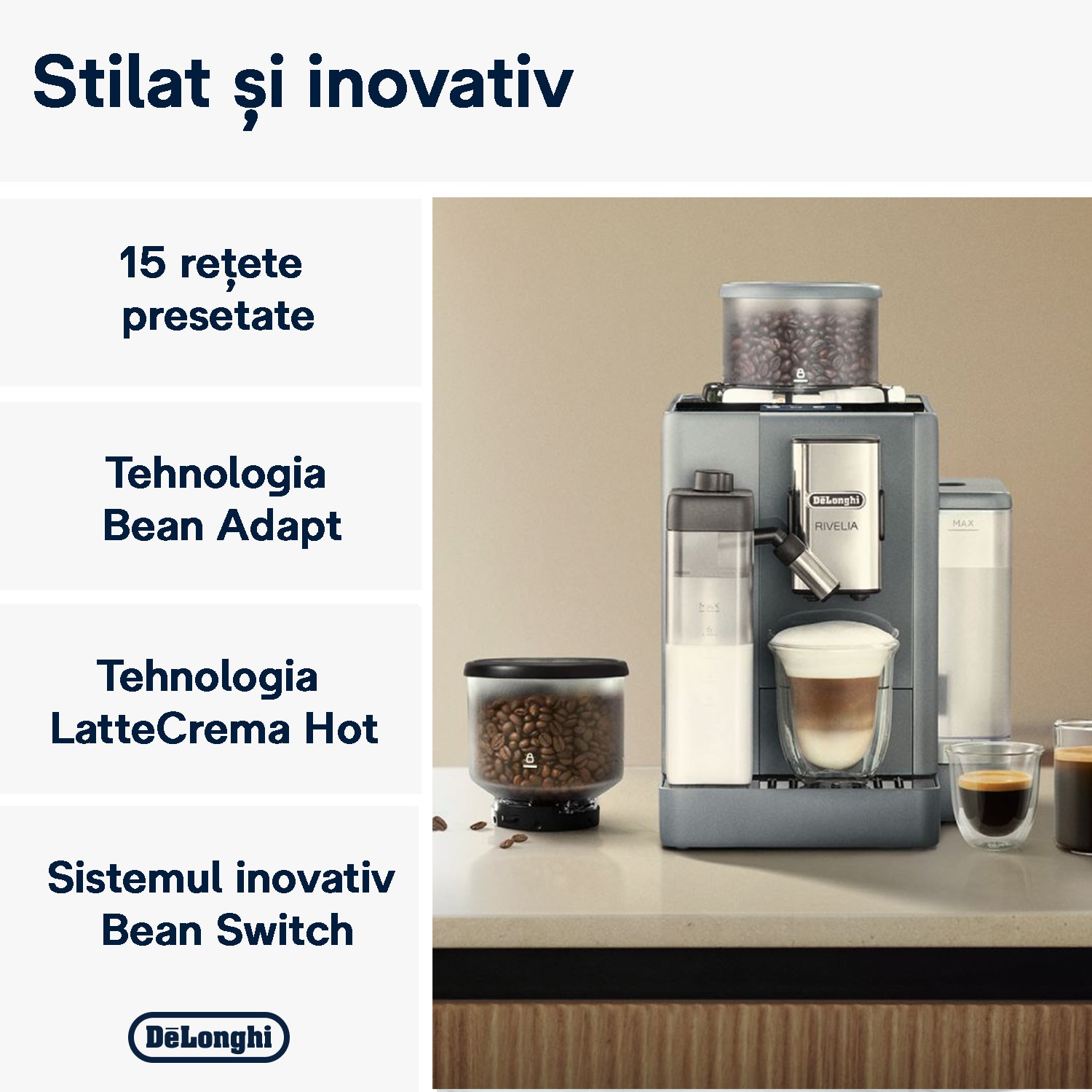 Espressor automat De’Longhi Rivelia EXAM440.55.G, 18 bauturi, 2 ...