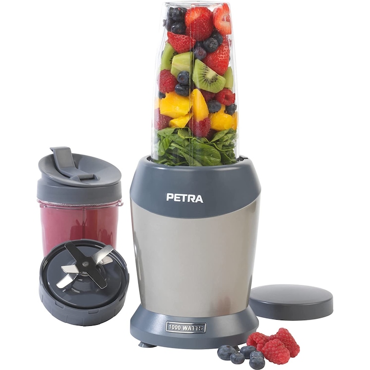 Blender de masa Cecotec 4118 Power Black Titanium 2000 Pro, Putere 2000 W, 32500 RPM, 3 programe predefinite, 8 lame cu acoperire Titan, Negru