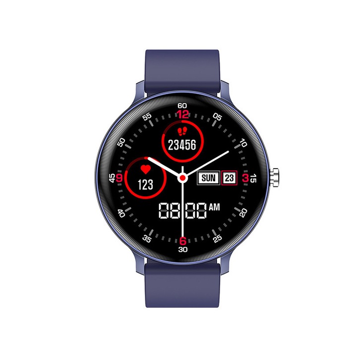 Ceas inteligent TRACER TW10, monitorizare sanatate si sport, IP68, albastru marin, 3.5x1.05x4.05cm