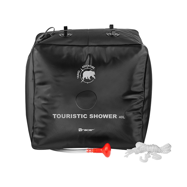 Turisztikai gravitációs zuhany TRACER Travel & Adventure, napkollektoros fűtés, 40L, 395x385x250mm
