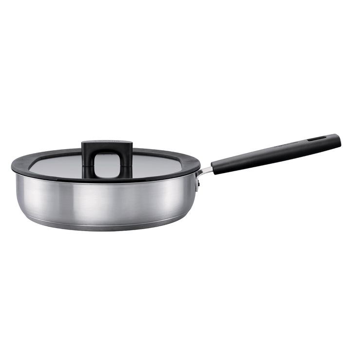 Тиган с незалепващо покритие Fiskars Hard Face с капак, неръждаема стомана, 26 см, 3,2 л