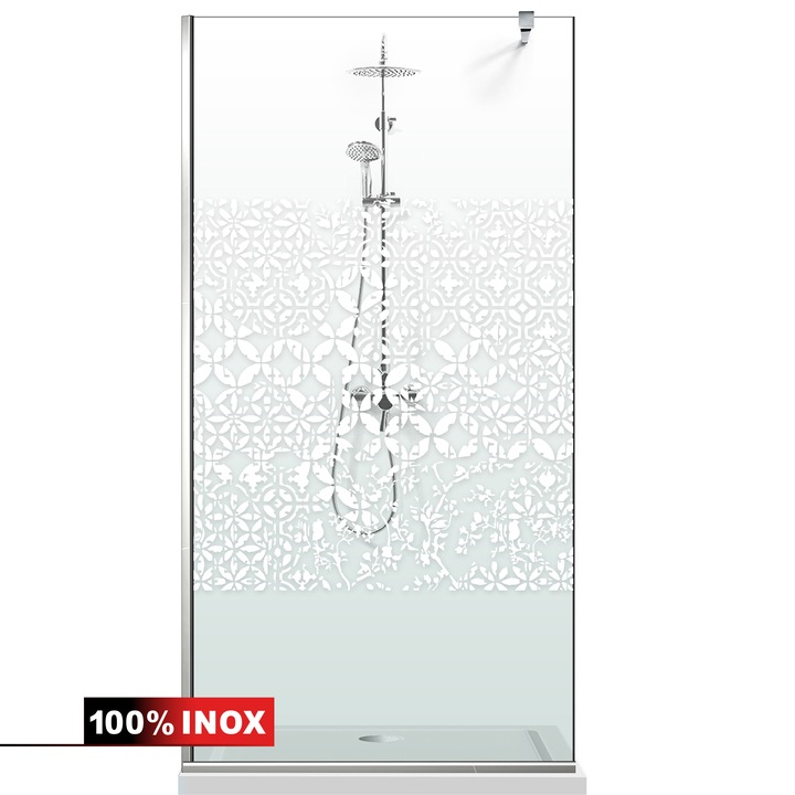 Paravan dus walk-in Aqua Roy ® Inox, model Verona alb, feronerie full inox, sticla 8mm clara, securizata, anticalcar, 100x195 cm