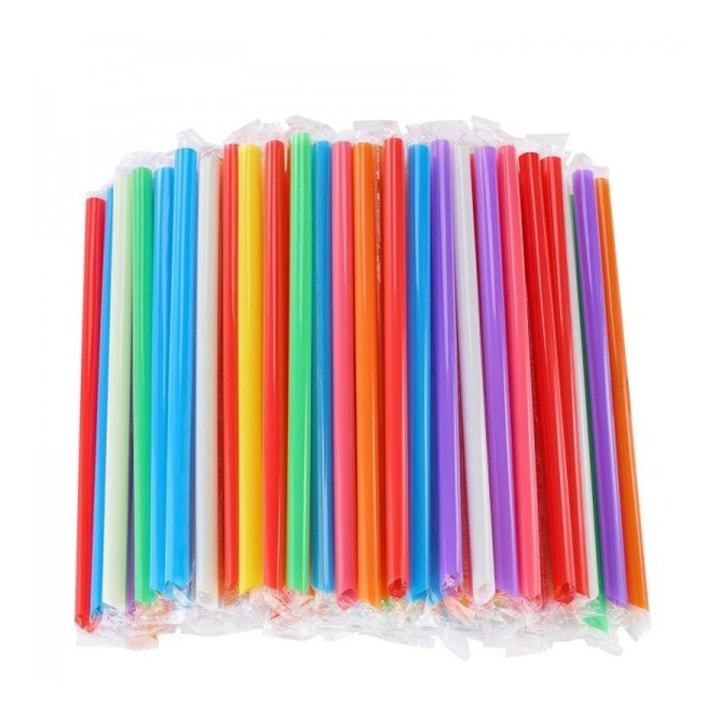 Paie plastic 12 mm multicolor x 250 buc reutilizabile ambalate individual pentru Bubble Tea