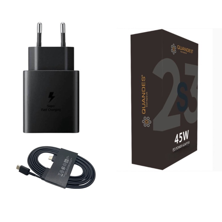 Set Incarcator priza 45W USB-C PD, pentru Samsung S24 ultra, s23 cu cablu Type C-C 1,8 m, T4510