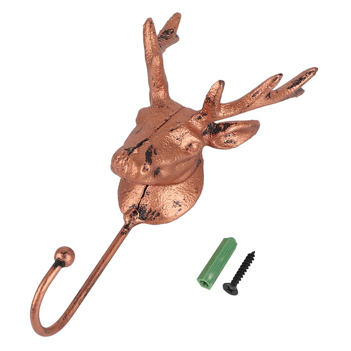 Стенна закачалка с дизайн на глава на елен, закачалка за дрехи и чанти, медночервена