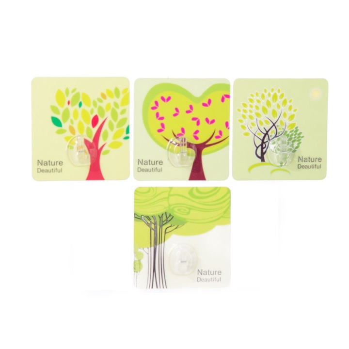 4 db Jormftte öntapadó tartó, zöld növény design, kulcsokhoz, törölközőkhöz, kis méret