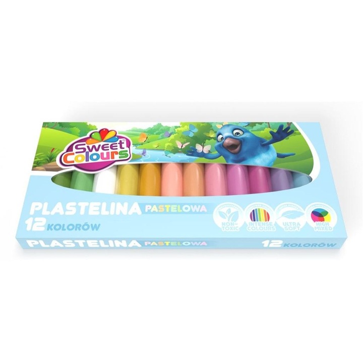 Plastilina készlet Sweet Colours, 12 pasztell szín, gyerekeknek, többszínű