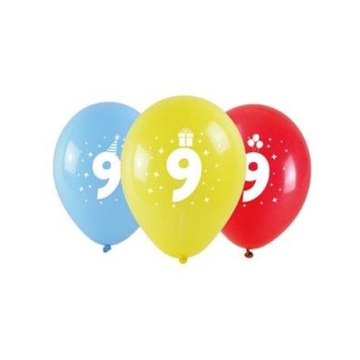 Комплект от 3 балона Arpex, номер 9, 28 см, многоцветни