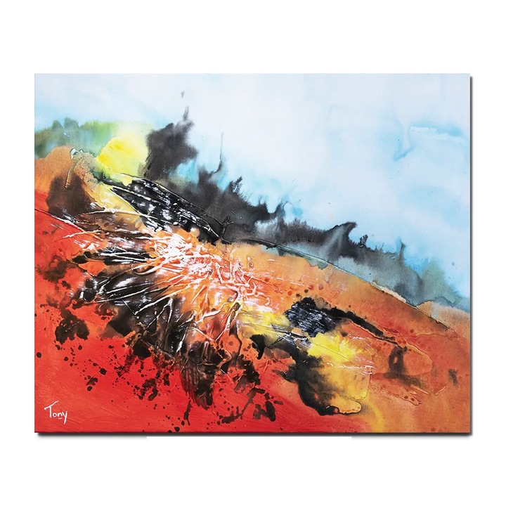 Tablou abstract pictat manual, Fantezie in abstract 21, 60x50cm ulei pe panza in relief efect 3D, gata de agatat pe perete