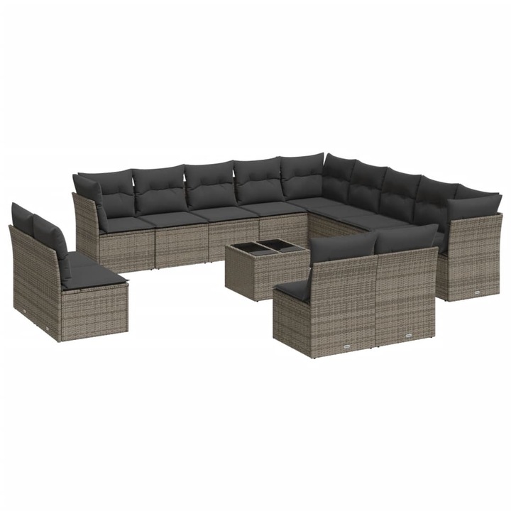 Set mobilier de gradina cu perne vidaXL, 14 piese, gri, poliratan, 3218500