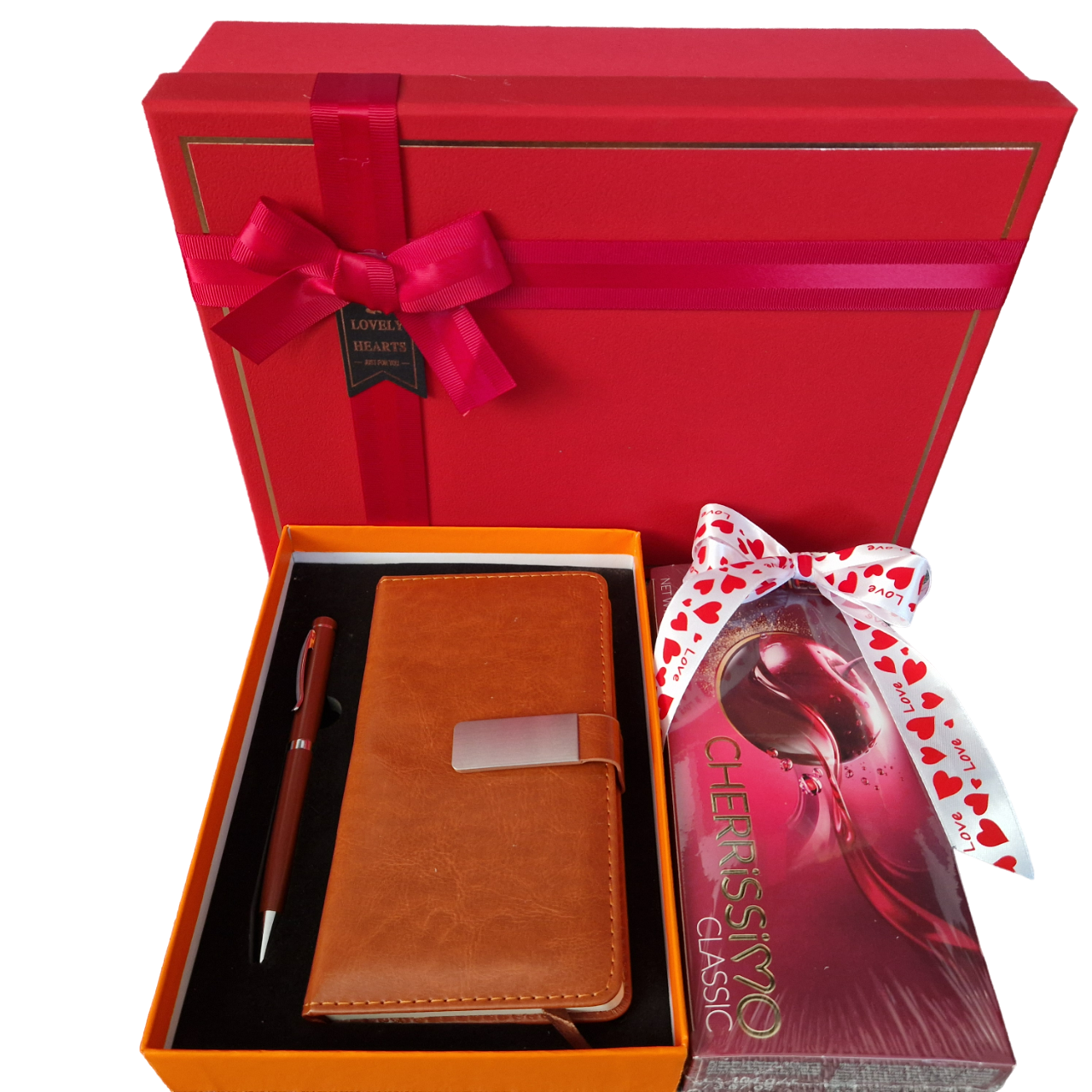 Pachet Cadou cu Set agenda Brown, Pix, Praline de ciocolata neagra si ...