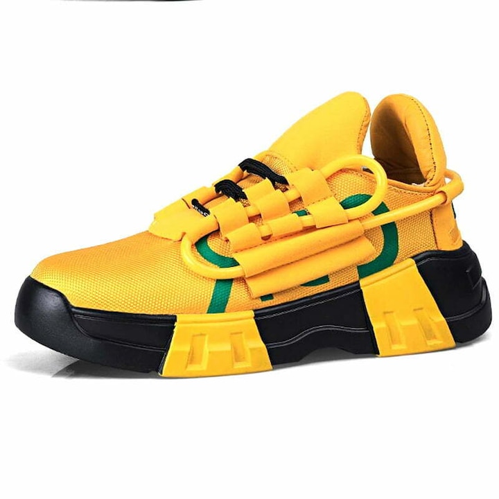 Pantofi sport MBrands, cu talpa inalta, culoare galben cu negru, Galben, 43