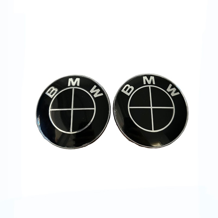 Set doua Embleme BMW, montaj pe capota/portbagaj, 82mm, Negru