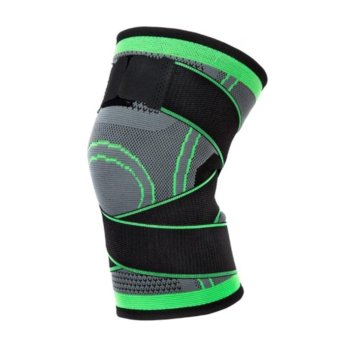 Genunchiera elastica ajustabila pentru dureri articulare Negru/Verde, Marime XXL 50-55 cm