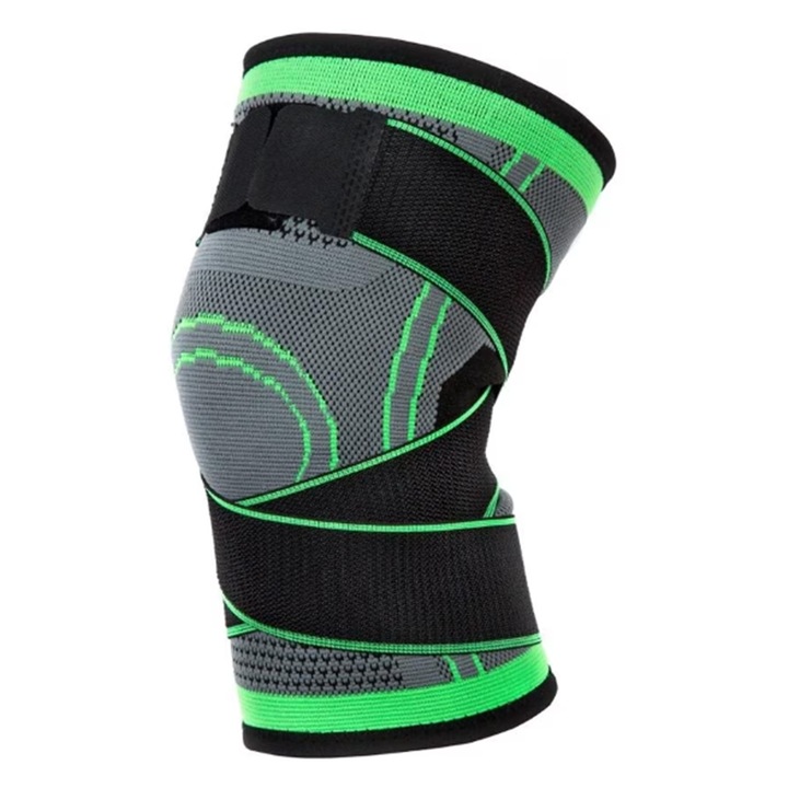 Genunchiera elastica ajustabila pentru dureri articulare Negru/Verde, Marime XXXL 55-60 cm