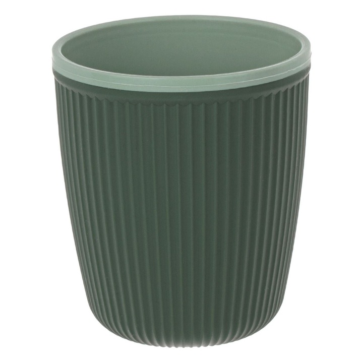 Pahar din plastic Shopiens®, de culoare verde olive cu dungi pentru apa, 400 ml