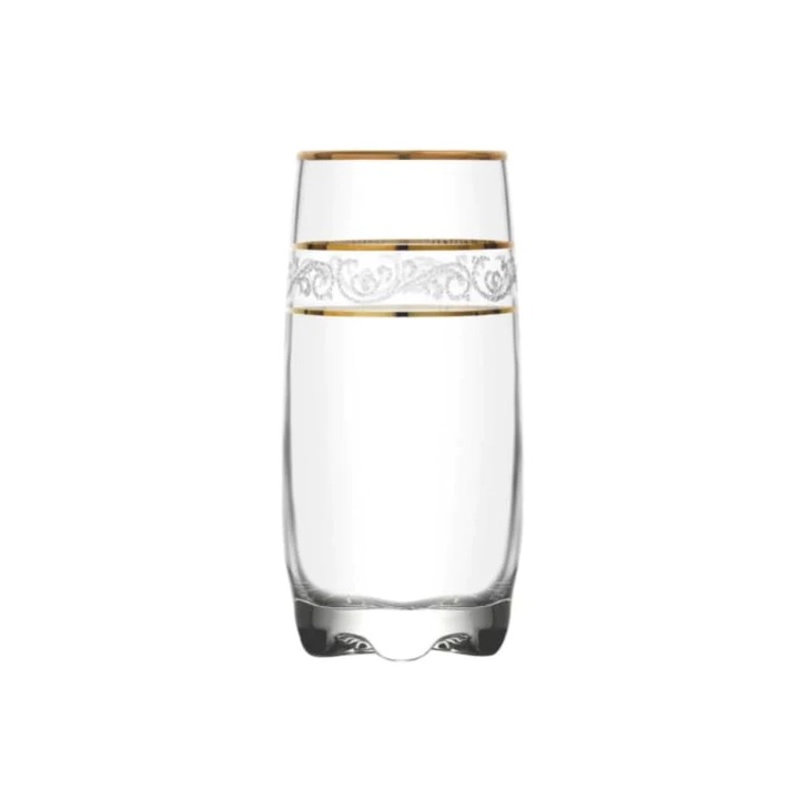 Комплект 6 стъклени чаши Lav Adora Gold long drink, 390 мл за вино, вода, сок, E EFRALL