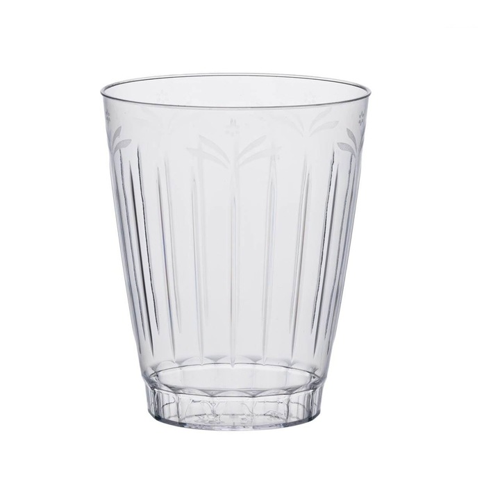 Set 12 pahare din plastic Shopiens®, reutilizabile, transparente cu model flori, dungi, ideale pentru petreceri si evenimente, 300 ml