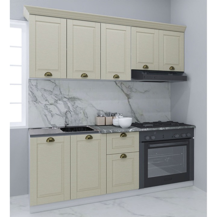 Set bucatarie cu soft-close si fronturi MDF, Badenmob, seria Square 180.01cm, Fag