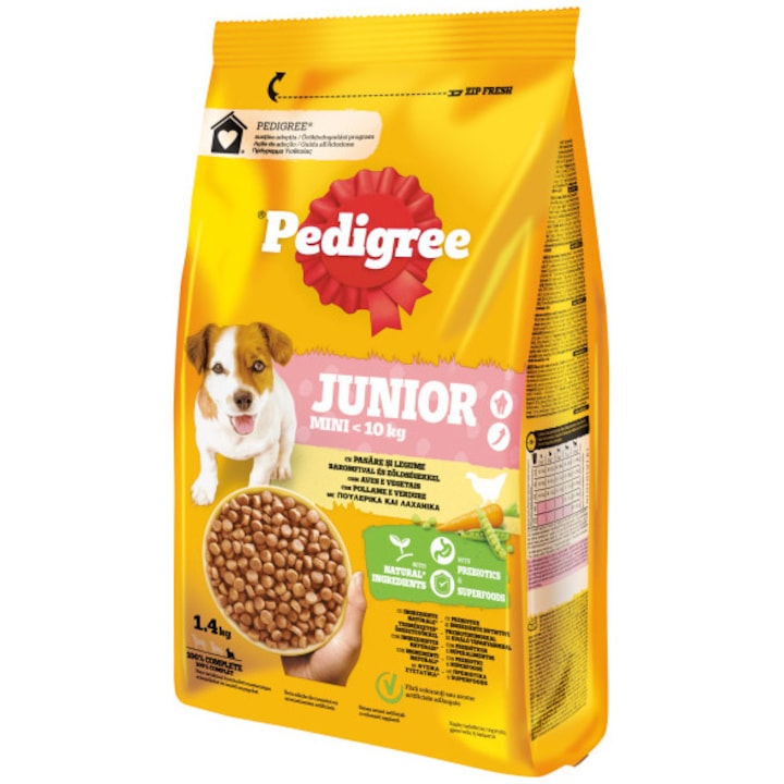 Hrana uscata pentru caini Pedigree, Junior S, pasare si legume, 1.4 kg