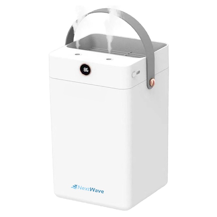 Umidificator de aer Ultrasonic NextWave® cu 2 Difuzoare aromaterapie, rezervor 3L, pentru Casa si Birou, silentios, display umiditate, Culoare Alb