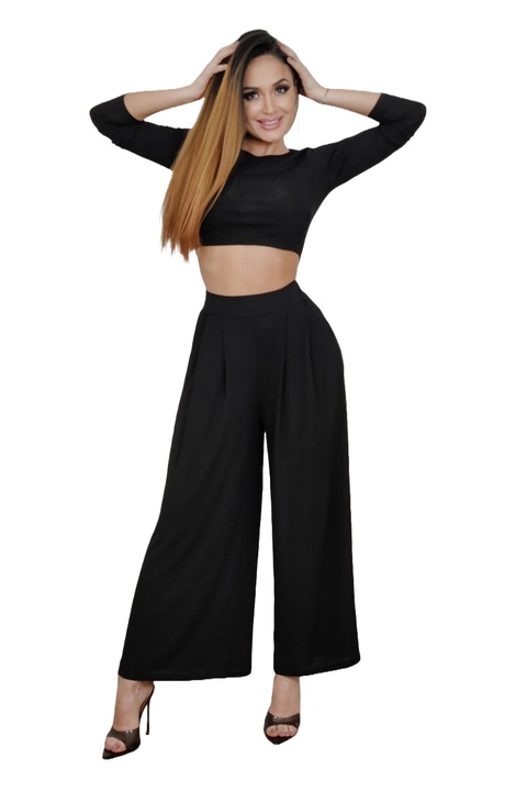 Set top si pantaloni dama, WildFashion, Poliester, 4825, Negru, S-M