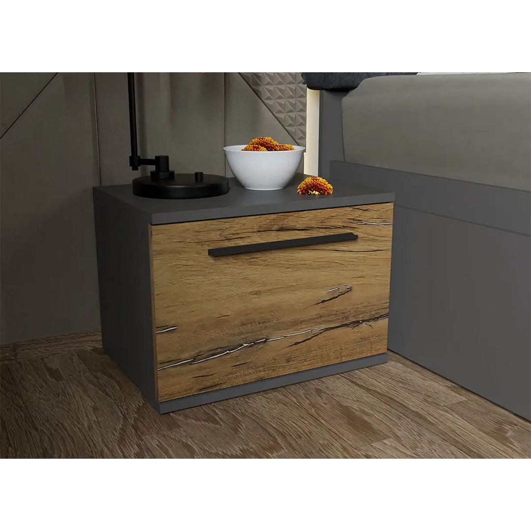 Set dormitor, Gri cu Flagstaff Oak, Sidney, C61, Pat 160x200