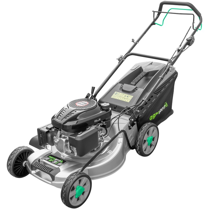 Masina de tuns gazon AgroPro AP 20S, motor Loncin, 6.5 CP, 196 cc, autopropulsie, reglare centralizata, 8 trepte, latime taiere 51 cm, cos 65 l, 4 in 1 functii, mulcire, colectare, descarcare laterala, descarcare spate