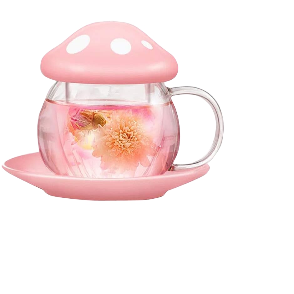 Infuzor Roz Cana cu capac si infuzor, sticla borosilicata, 290 ml, roz - eMAG.ro
