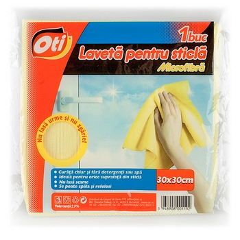 Laveta pentru sticla din microfibra OTI, galben, 30 x 30 cm Laveta pentru sticla din microfibra OTI, galben, 30 x 30 cm