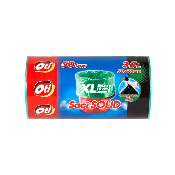 Торби за смет OTI SOLID SM4031, 35 л XL (естра дължина 10 см), 50 x 70 см, 50 броя/пакет, Зелени