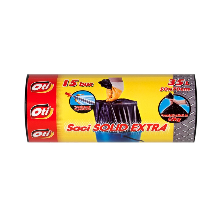 Saci menajeri OTI SOLID EXTRA, 35 litri, 50 x 70 cm, 15 buc/pachet, Negru