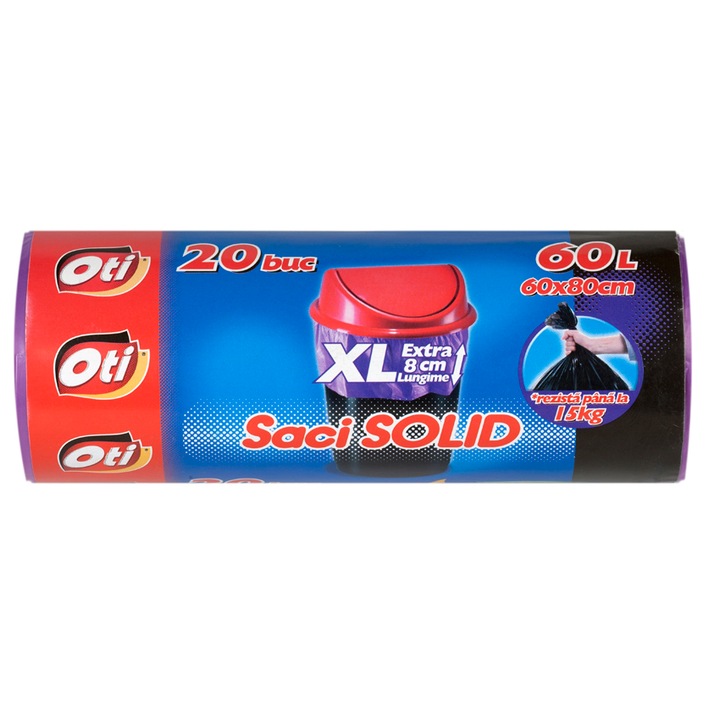 Торби за смет OTI SOLID SM4041, 60 л XL (екстра дължина 8 см), 60 x 80 см, 20 броя/ролка, Лилави